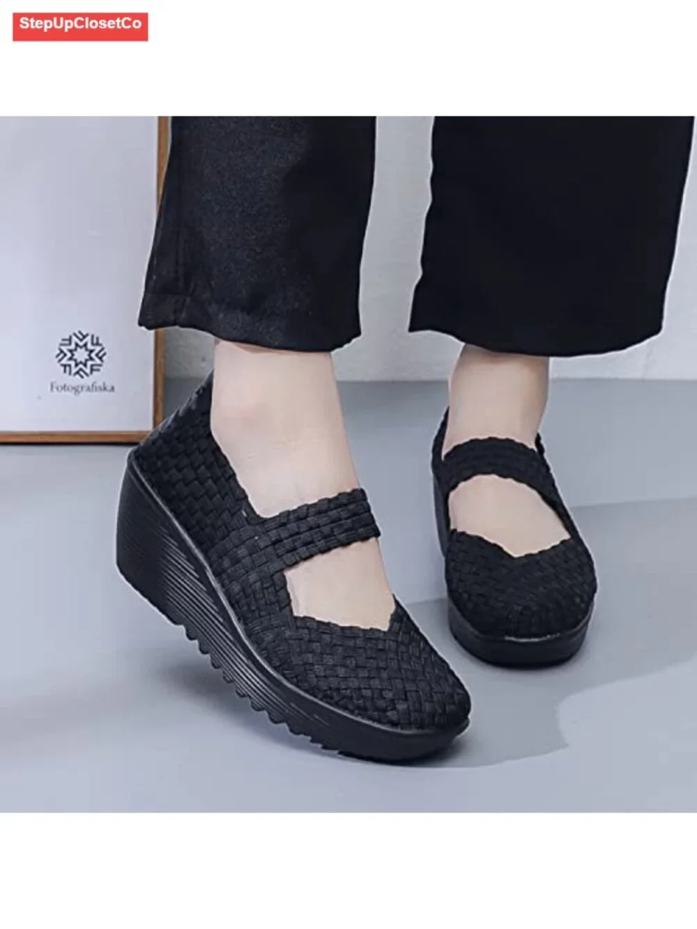Women's Platform Wedge Sandals Woven Pumps Mary Jane Shoes Comfortable